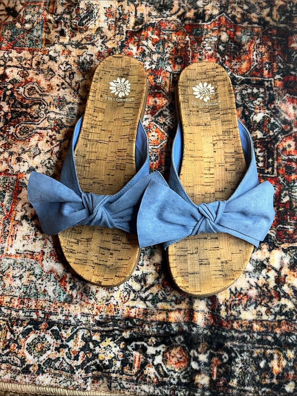 Yellow Box Light Blue Bow Cork Slide Sandals